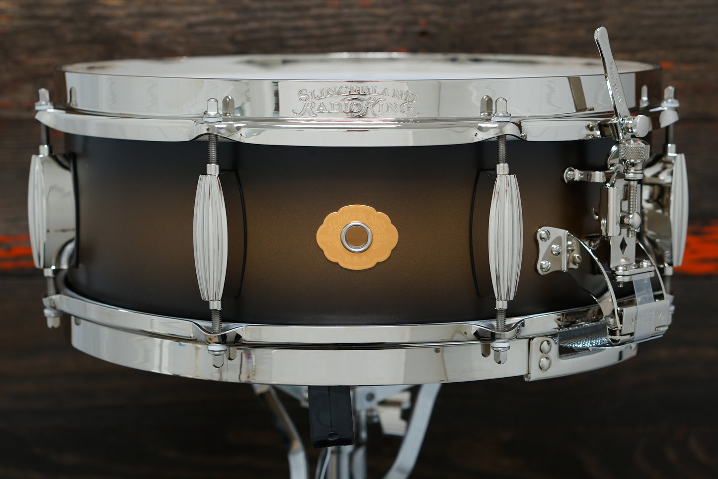 Slingerland 5x14" Solid Maple Radio King Snare Drum - Black & Gold Lacquer