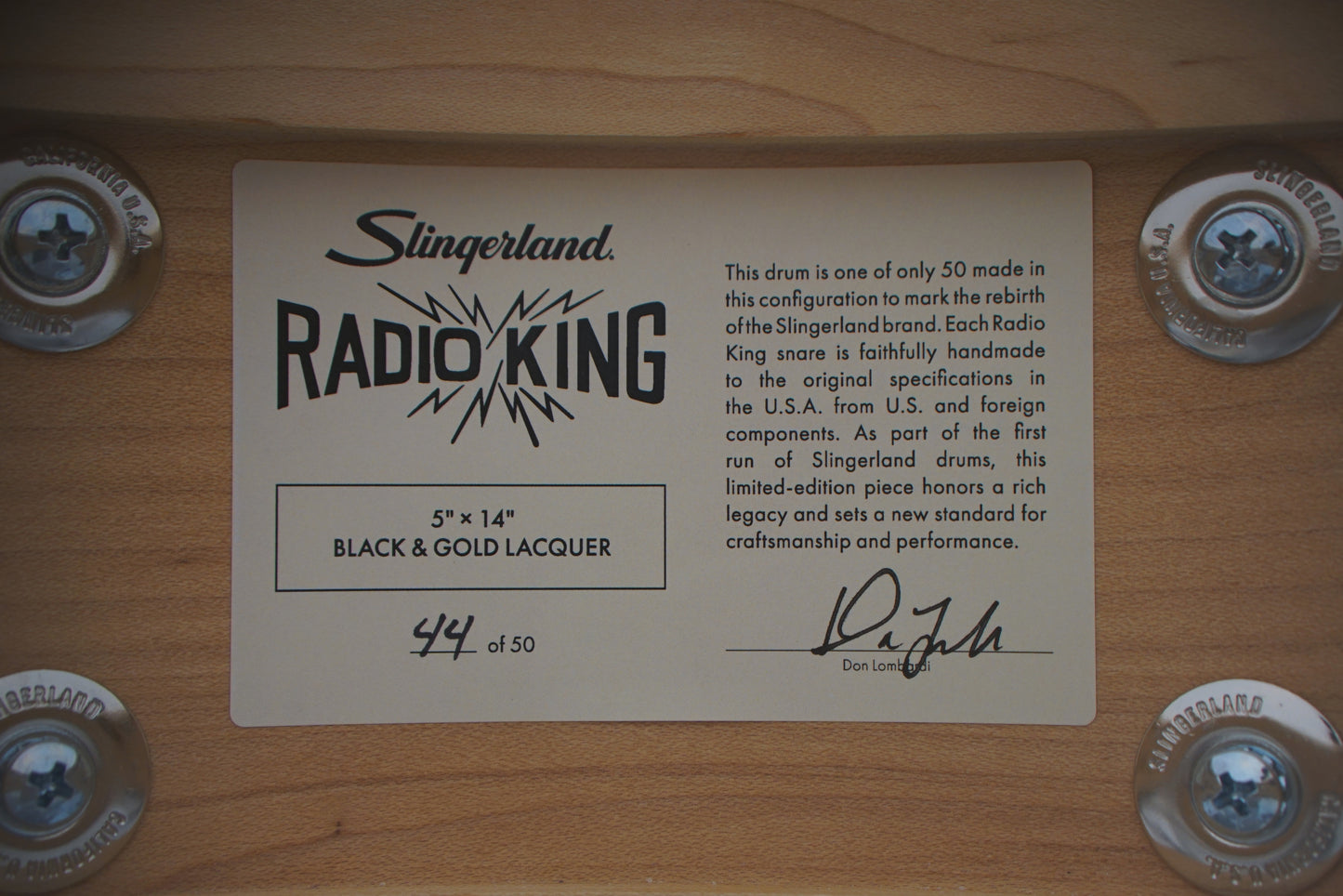 Slingerland 5x14" Solid Maple Radio King Snare Drum - Black & Gold Lacquer