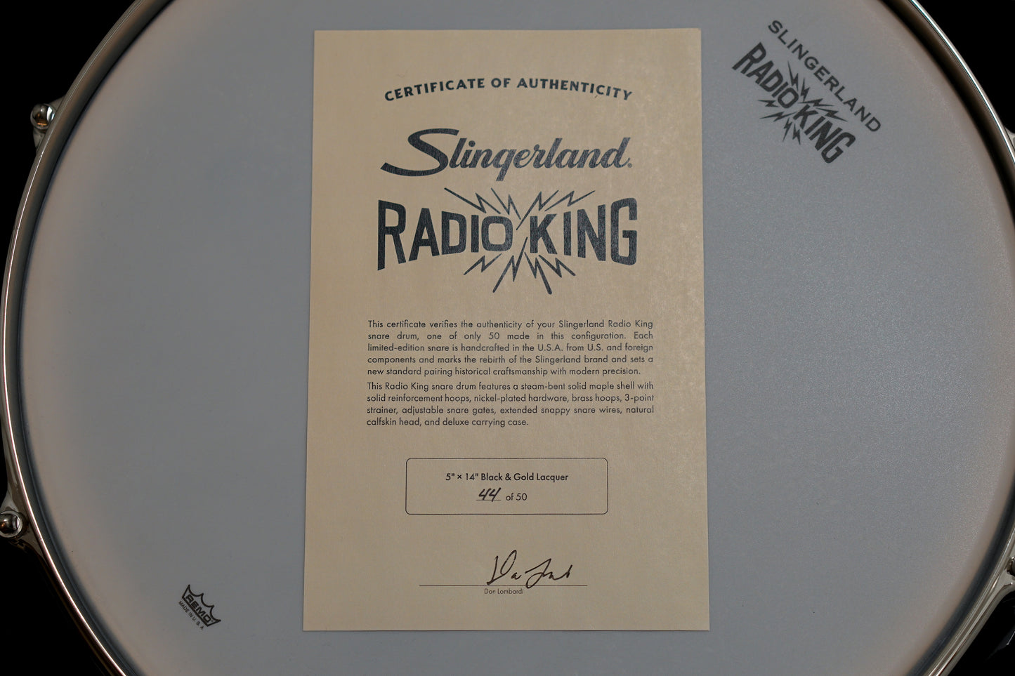 Slingerland 5x14" Solid Maple Radio King Snare Drum - Black & Gold Lacquer