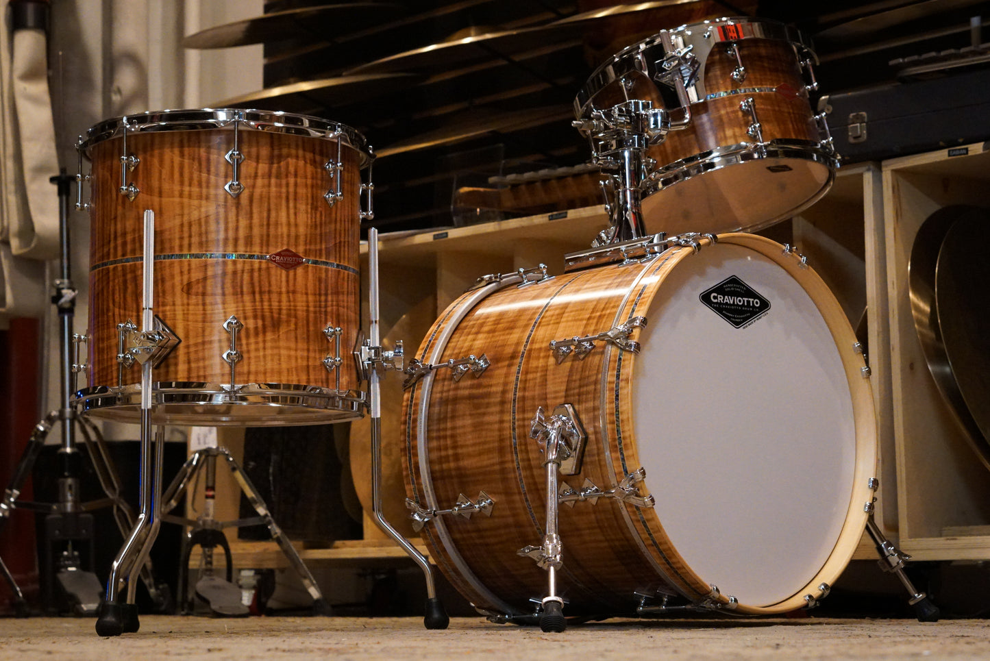 Craviotto 12/14/18" Private Reserve Burnt Curly Maple Drum Set w/Abalone Inlay