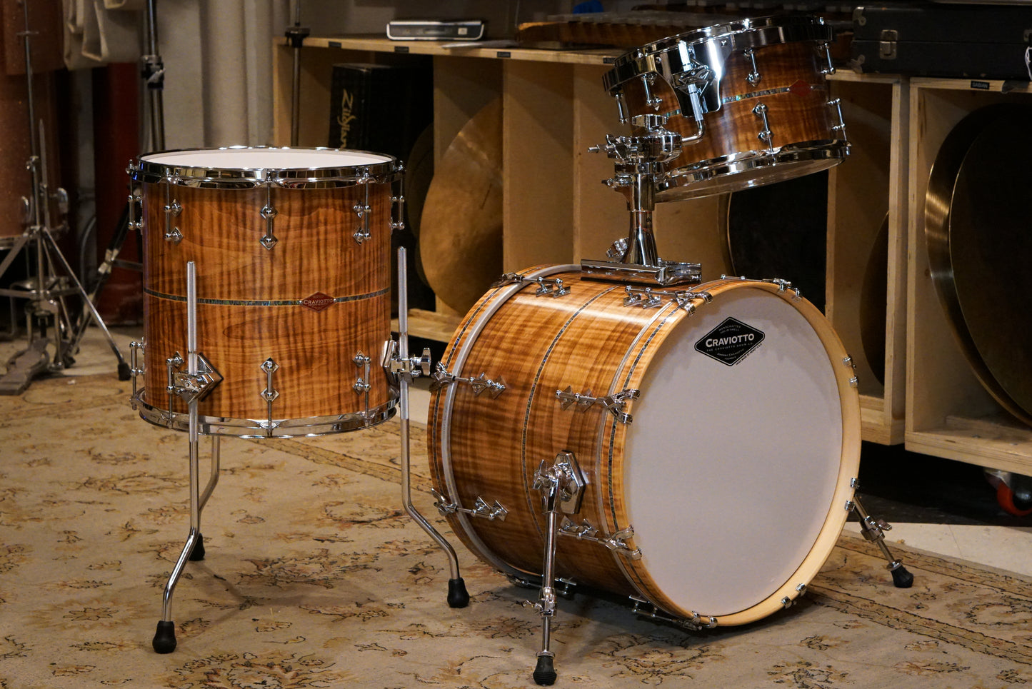 Craviotto 12/14/18" Private Reserve Burnt Curly Maple Drum Set w/Abalone Inlay