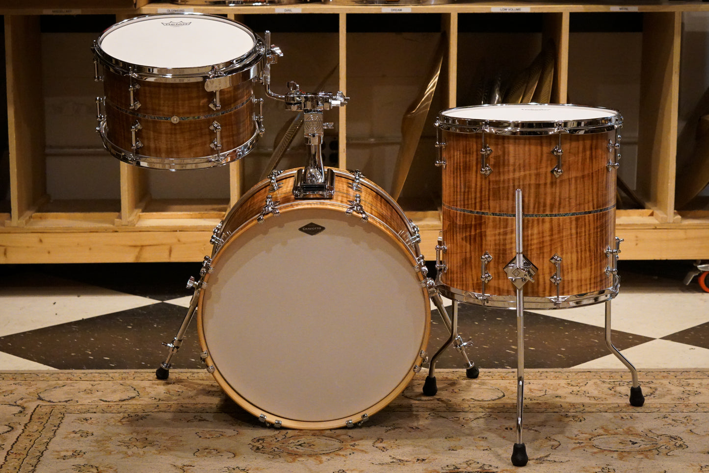 Craviotto 12/14/18" Private Reserve Burnt Curly Maple Drum Set w/Abalone Inlay