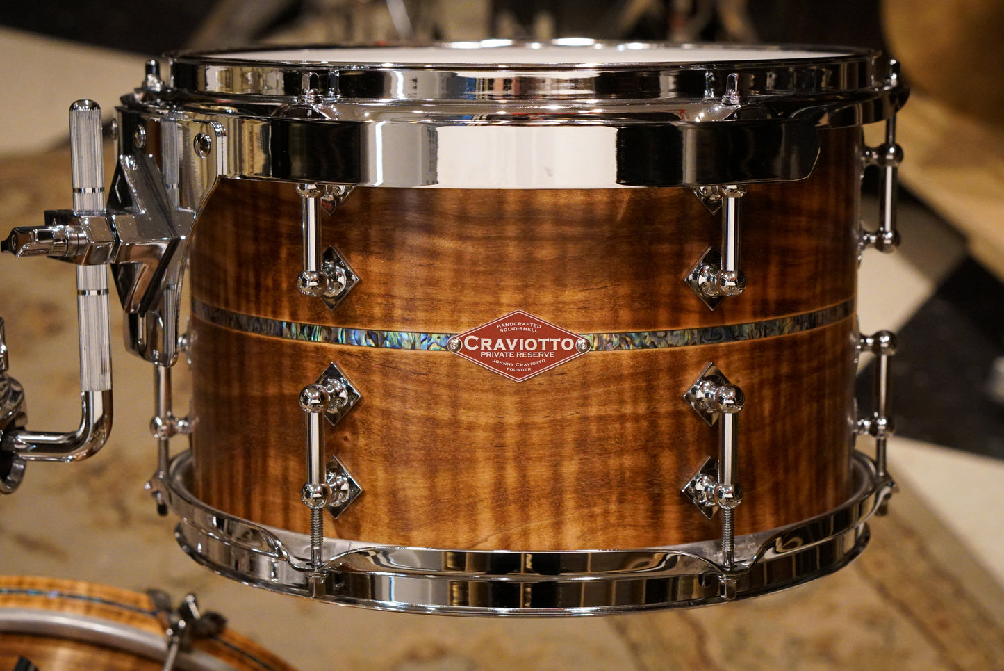 Craviotto 12/14/18" Private Reserve Burnt Curly Maple Drum Set w/Abalone Inlay