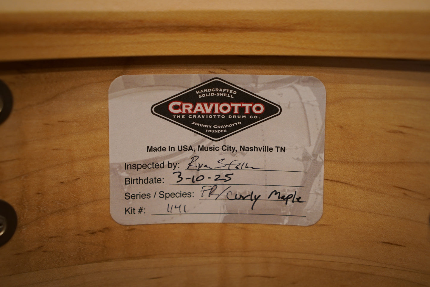 Craviotto 12/14/18" Private Reserve Burnt Curly Maple Drum Set w/Abalone Inlay