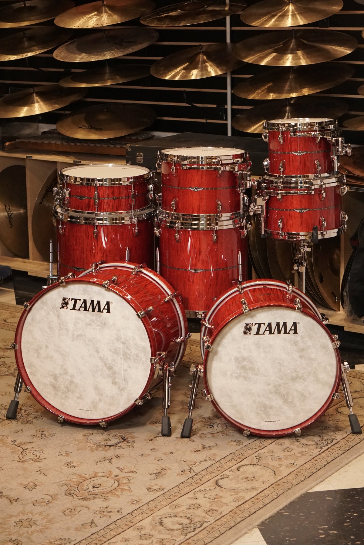 Tama 10/12/13/14/16/18/20/5.5x14" Star Maple Shell Bank - Raspberry Curly Maple