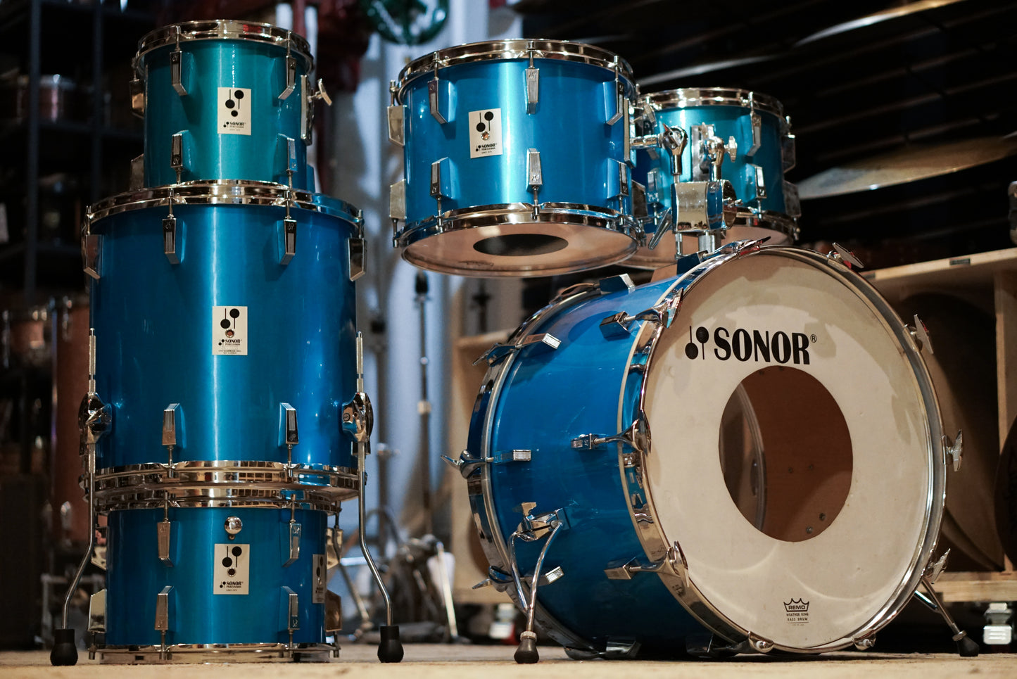 Sonor 10/12/13/14/16/22" Phonic Series Drum Set - 1980s Metallic Blue