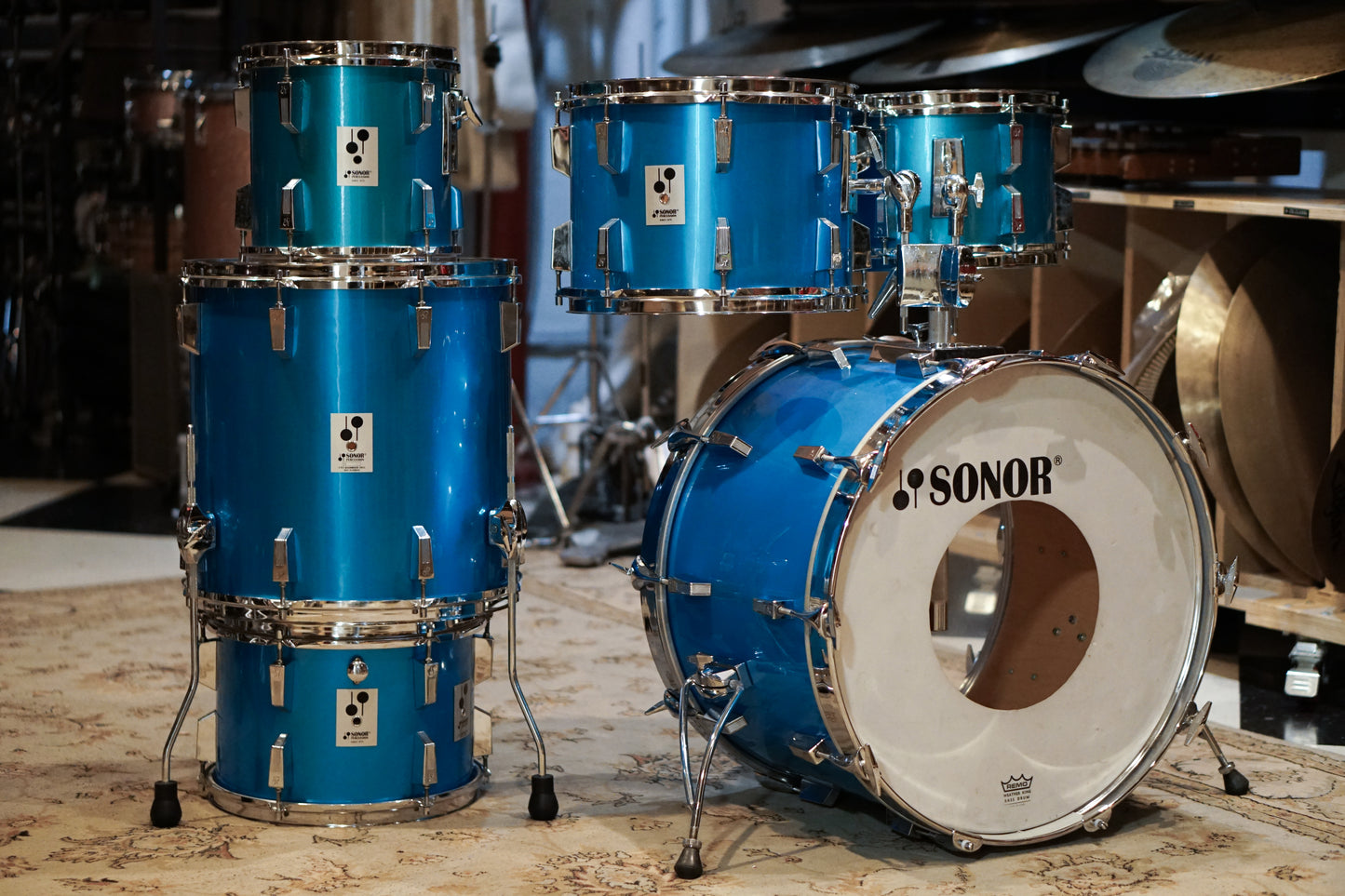 Sonor 10/12/13/14/16/22" Phonic Series Drum Set - 1980s Metallic Blue