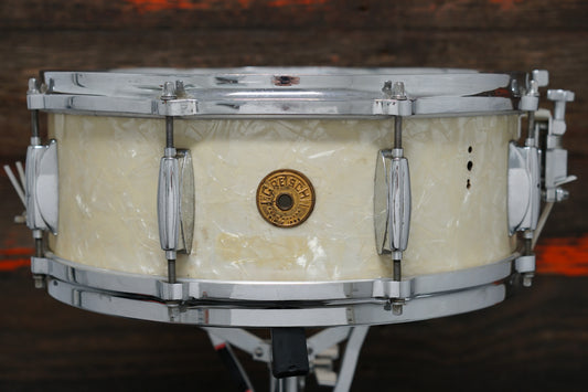 Gretsch 5.5x14" Broadkaster Name Band Snare Drum - 1950s White Marine Pearl