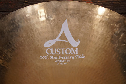 Zildjian 21" A. Custom 20th Anniversary Medium Thin Ride Cymbal - 2342g