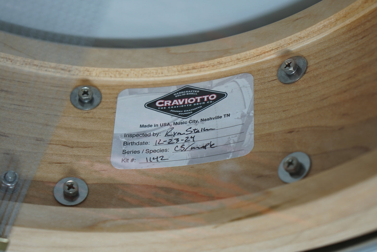 Craviotto 5.5x14" Custom Shop Maple Snare Drum - No. 1142