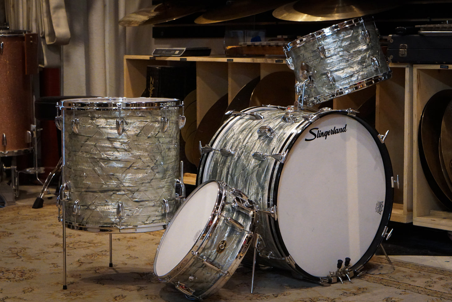 Slingerland 13/16/22/5.5x14" Gene Krupa Deluxe Outfit Drum Set - 1960s Light Blue Pearl