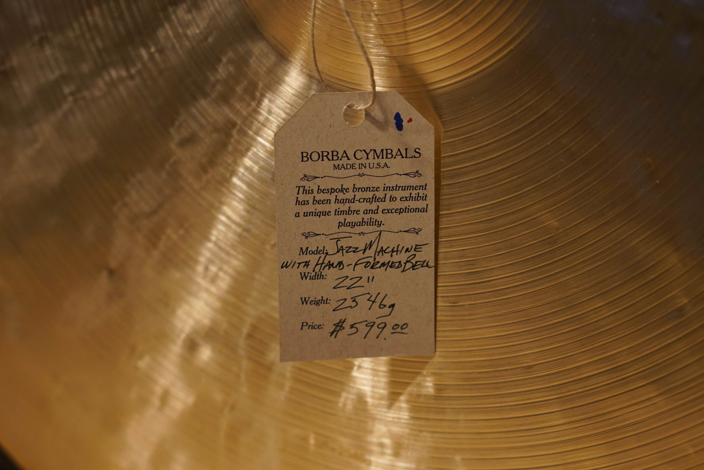 Borba 22" JazzMachine Ride Cymbal w/ Hand-Formed Bell - 2546g