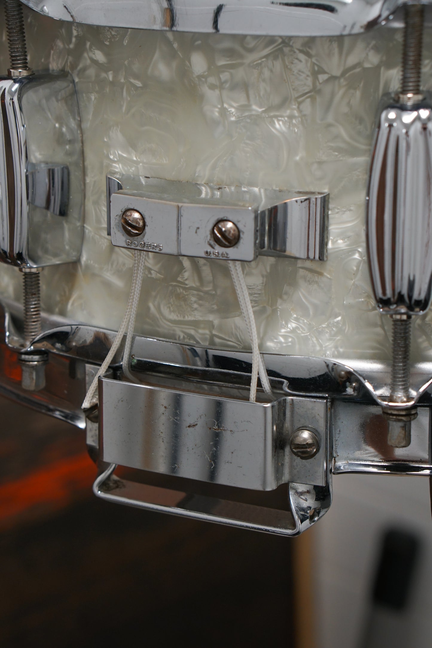 Rogers 5x14" Dynasonic Wood Snare Drum - 1960s White Marine Pearl