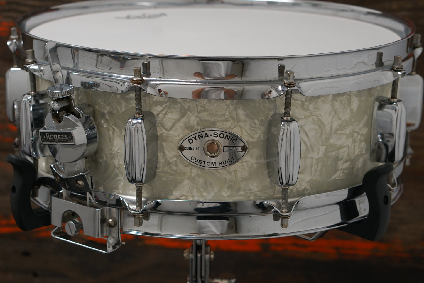 Rogers 5x14" Dynasonic Wood Snare Drum - 1960s White Marine Pearl