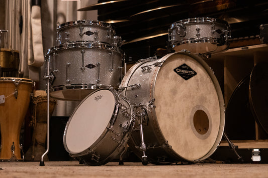 Craviotto 12/13/16/22/4.5x14" Solid Poplar Drum Set - 2021 Silver Sparkle Lacquer