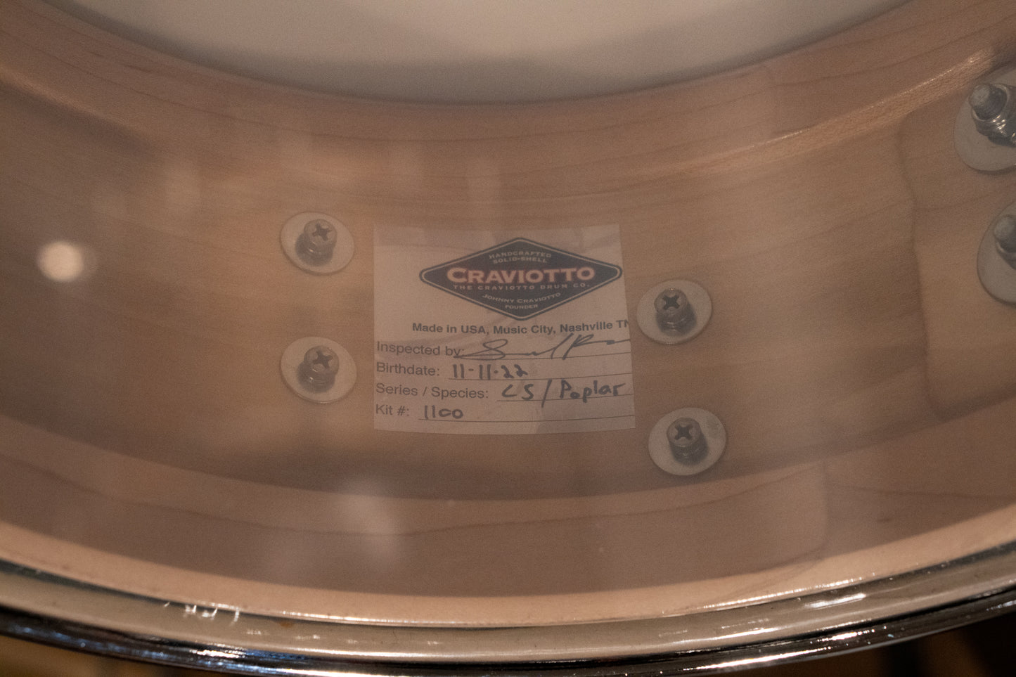 Craviotto 12/13/16/22/4.5x14" Solid Poplar Drum Set - 2021 Silver Sparkle Lacquer