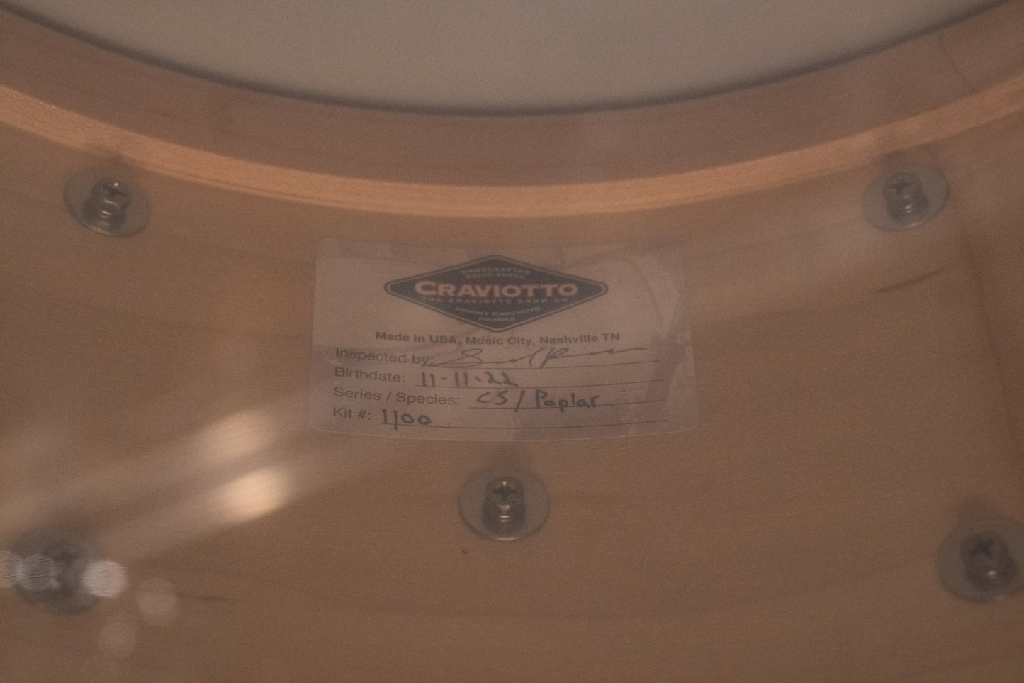 Craviotto 12/13/16/22/4.5x14" Solid Poplar Drum Set - 2021 Silver Sparkle Lacquer