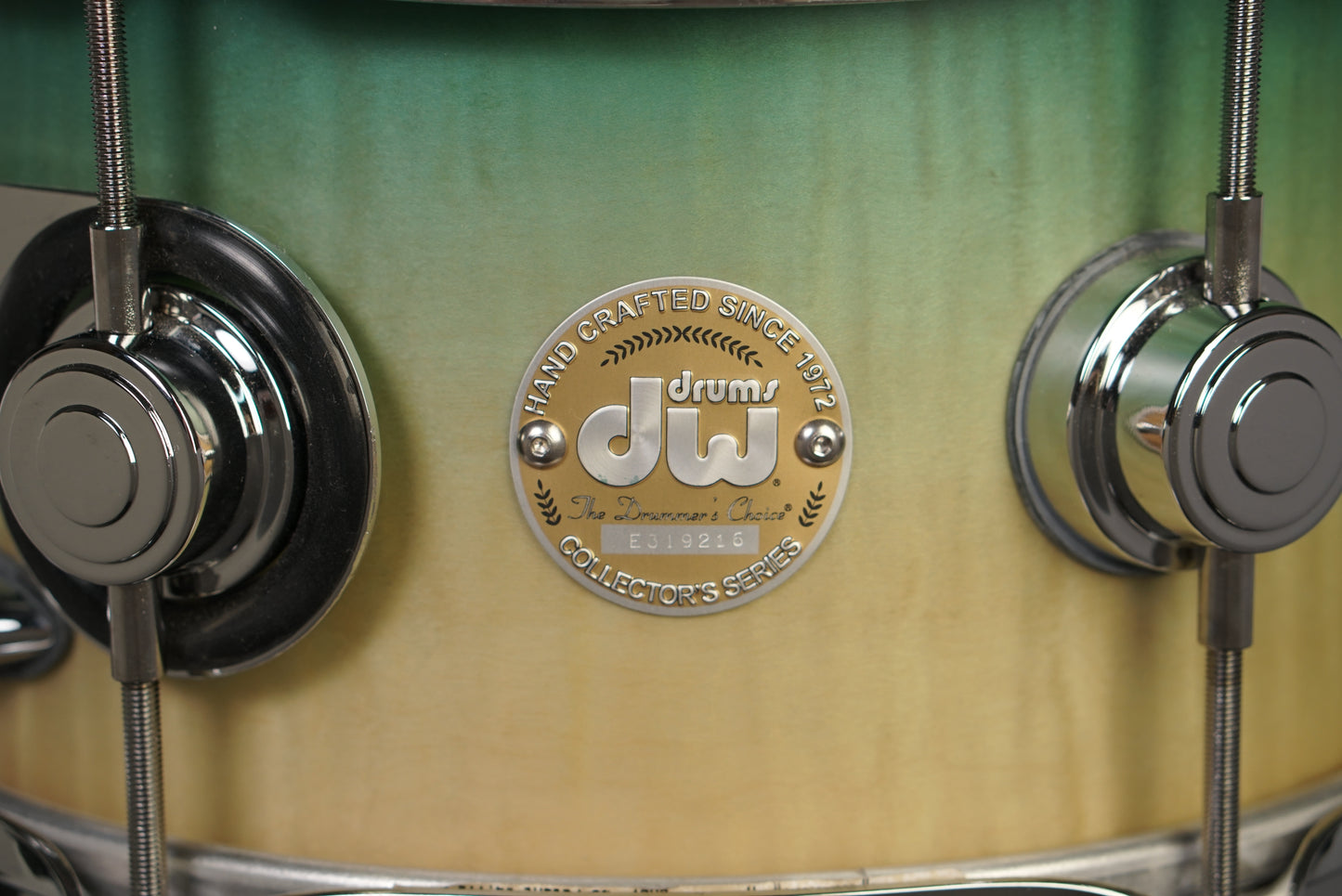 DW 6x10" Collector's Series Snare Drum - Candy Blue Azure Burst over Mapa Burl Exotic Veneer - Carl Allen