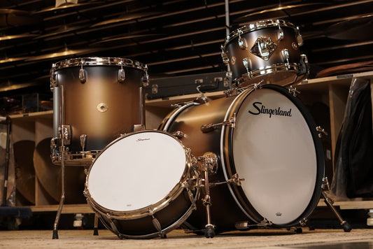 Slingerland 12/14/20/5.5x14" Radio King Outfit Drum Set - Black and Gold Lacquer