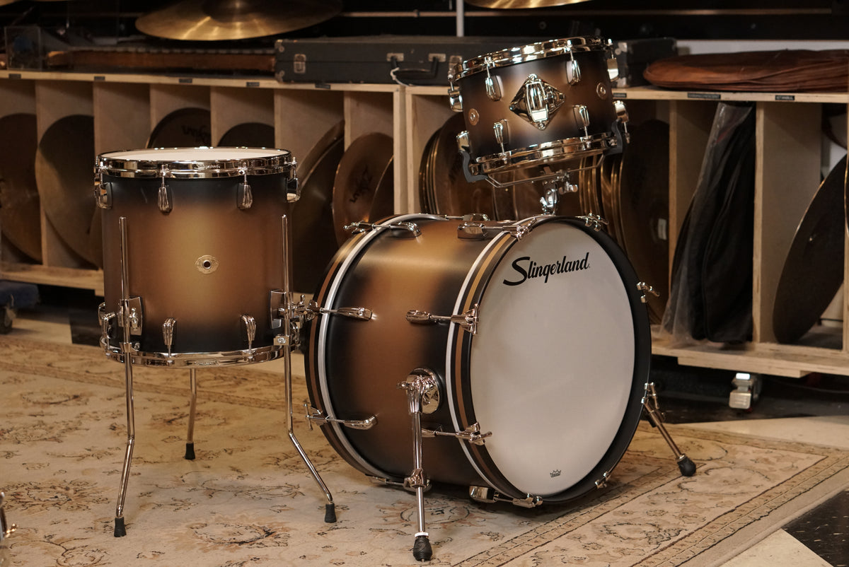 Slingerland 12/14/20/5.5x14" Radio King Outfit Drum Set - Black and Gold Lacquer