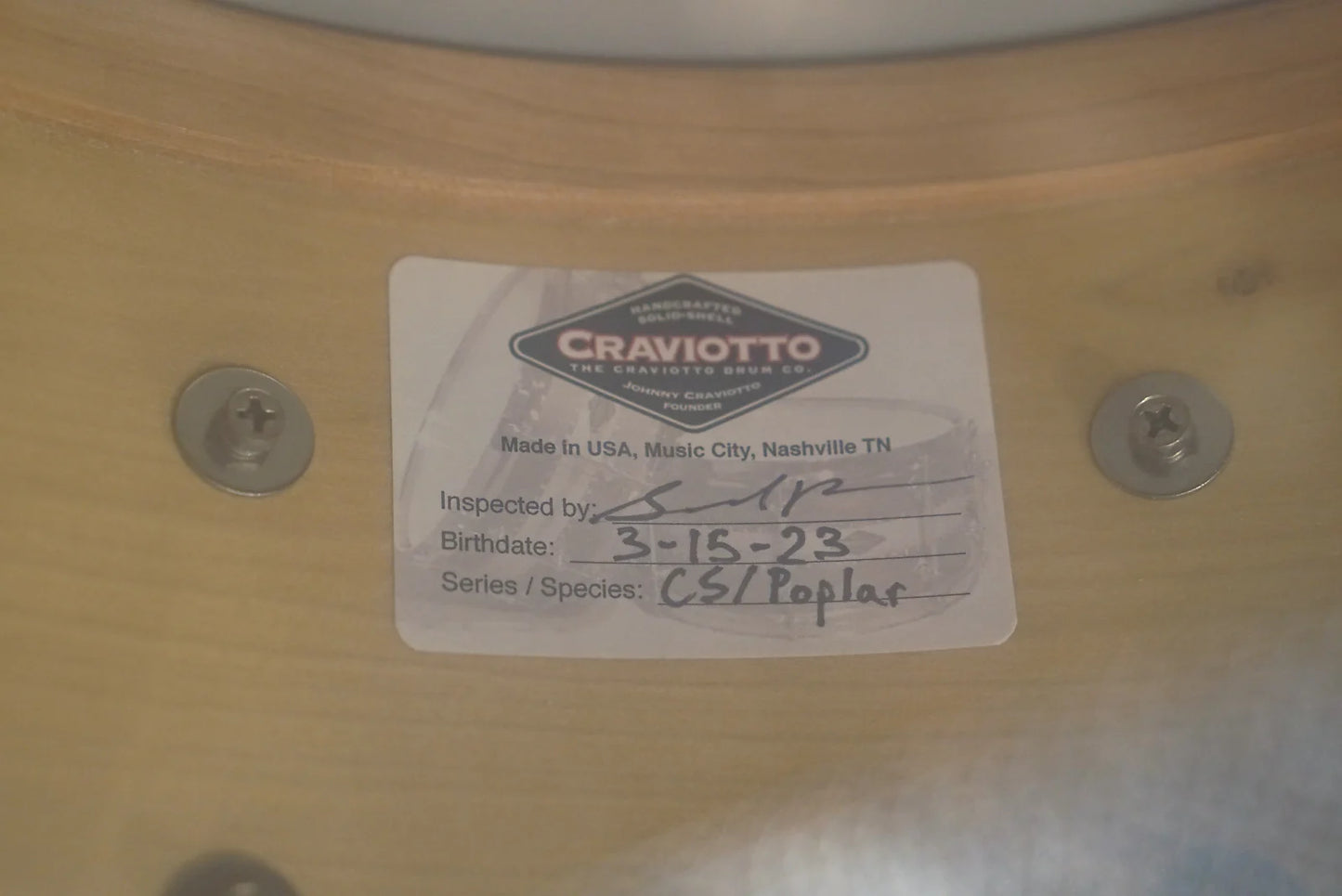 Craviotto 6.5x14" Custom Shop Snare Drum - Tulip Poplar with Red Inlay